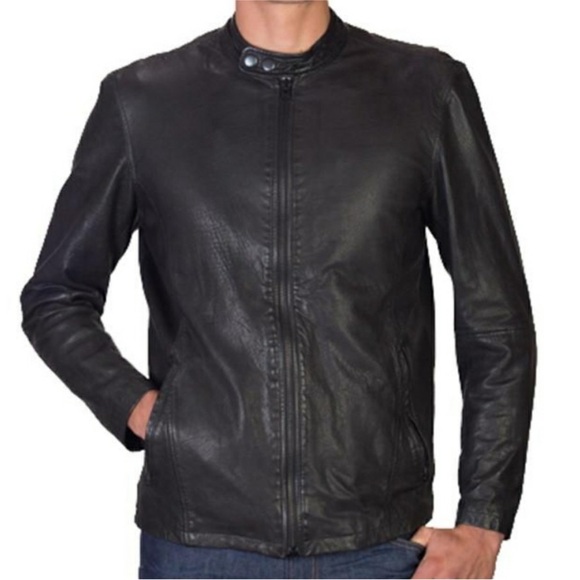 Ace Rivington Black Leather Cafe Racer Jacket Men’s Size Large Unisex Moto - Picture 1 of 12